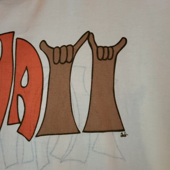 VTG ando & friends Brown & Orange Hawaii Hang Loose Shaka Hand Tan TShirt Med - Picture 4 of 10